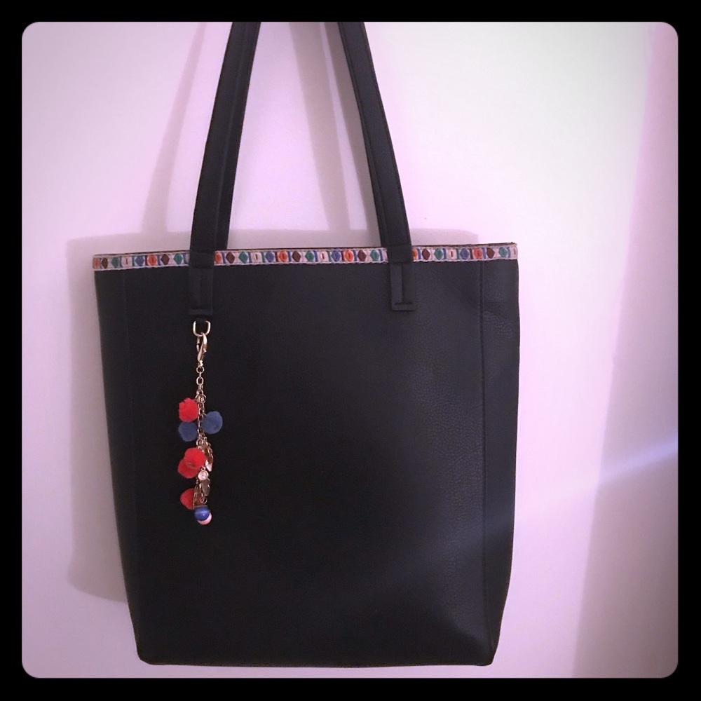 Faux leather tote with embroidered detail